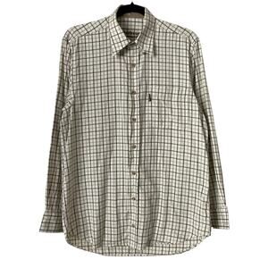 Barbour Shirt Mens Small Cream Green Tattersall Plaid Flannel Preppy Neutral